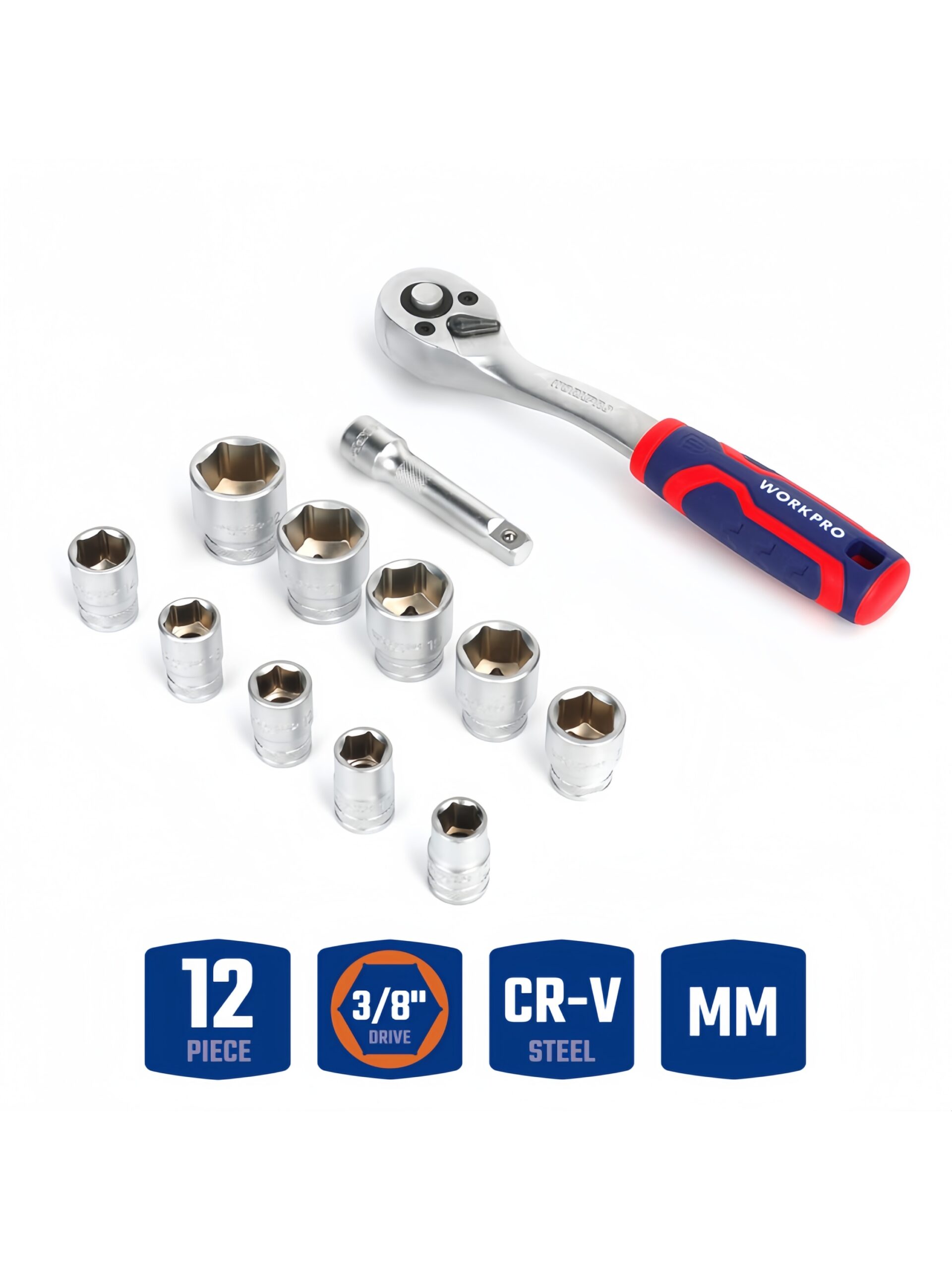 WORKPRO 12PC 3/8" DRIVE SOCKET SET