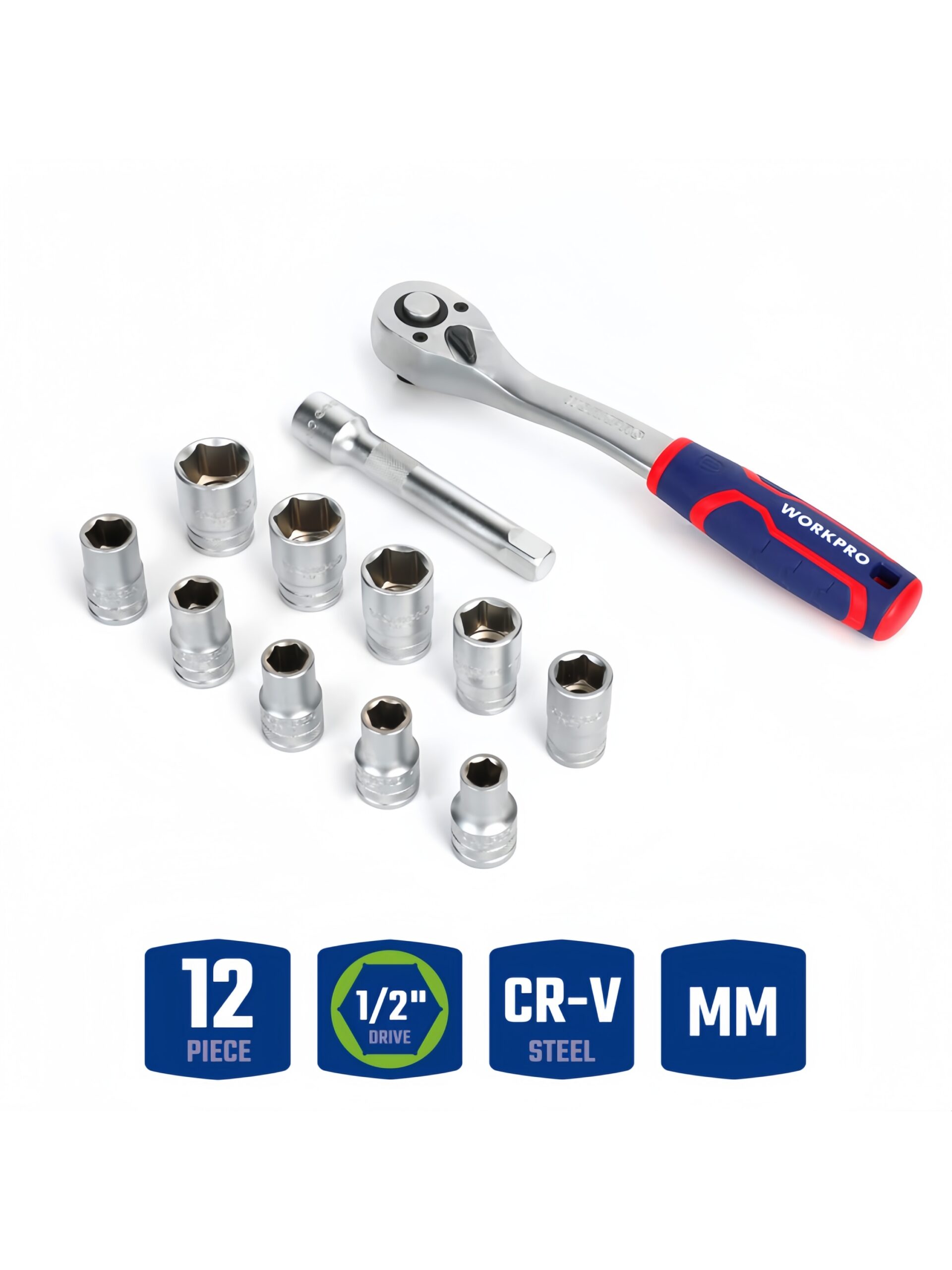 WORKPRO 12PC 1/2“ DRIVE SOCKET SET